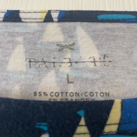 Talbot’s Sailboat Blouse Bateau-Neck Top 3/4 Sleeve Cotton Navy Size L - Picture 4 of 6